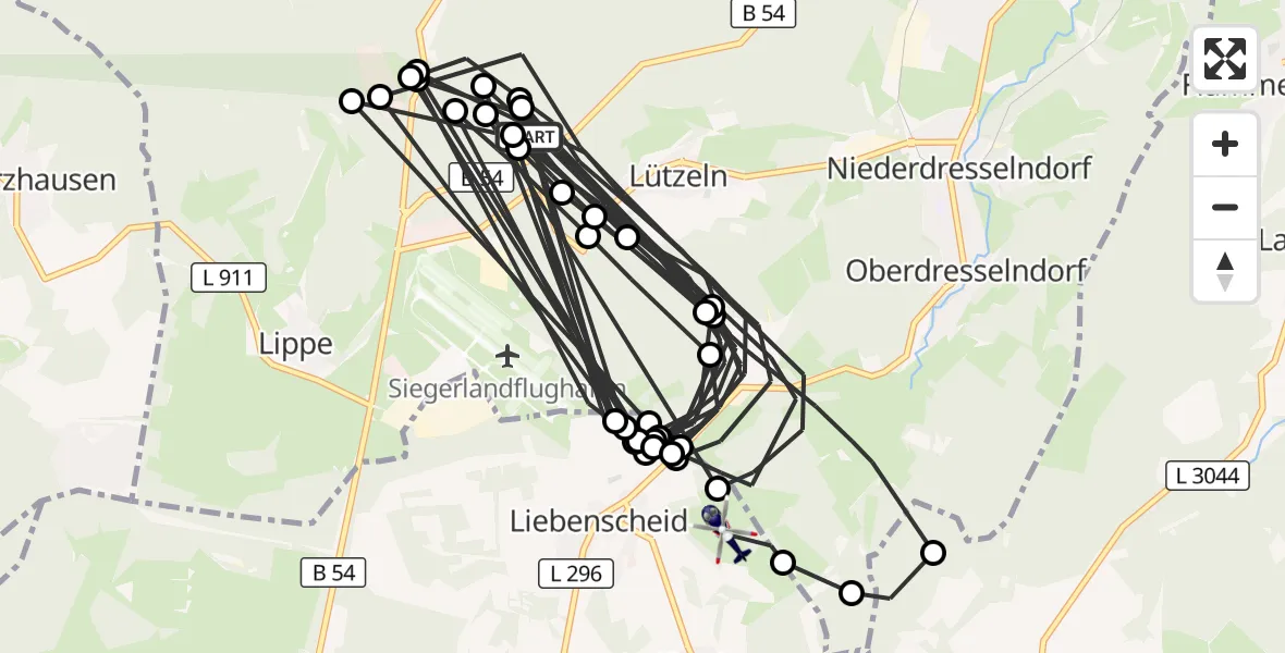 Flugroute Polizeihubschrauber Burbach - Liebenscheid, 23 Juli 2026, 10:13