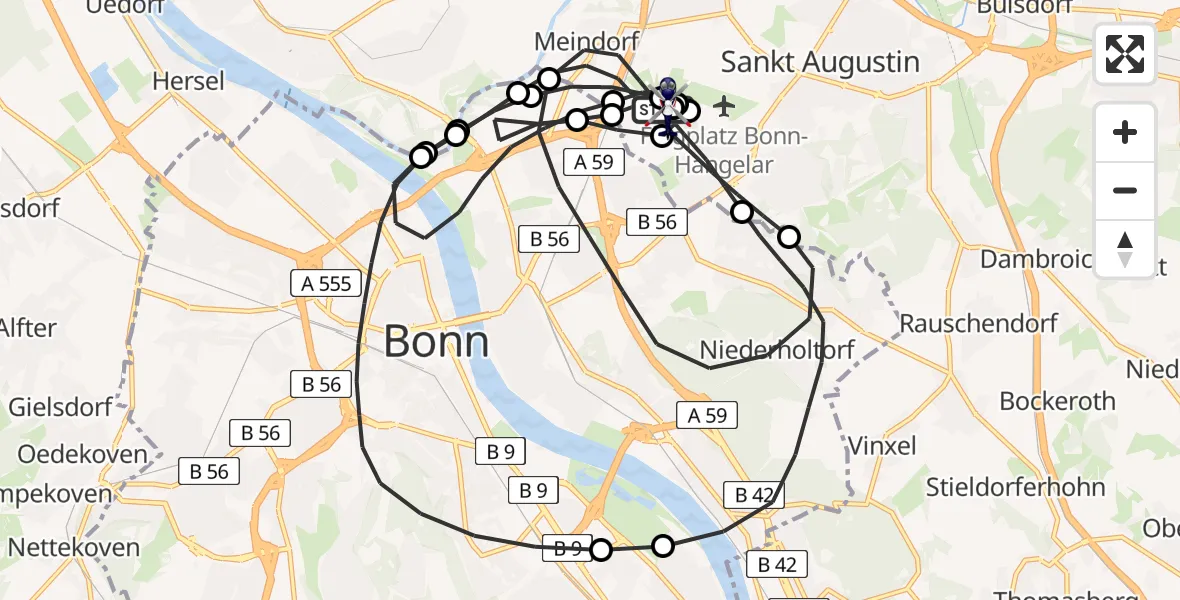 Flugroute Polizeihubschrauber Sankt Augustin - Sankt Augustin, 23 Juli 2026, 10:20