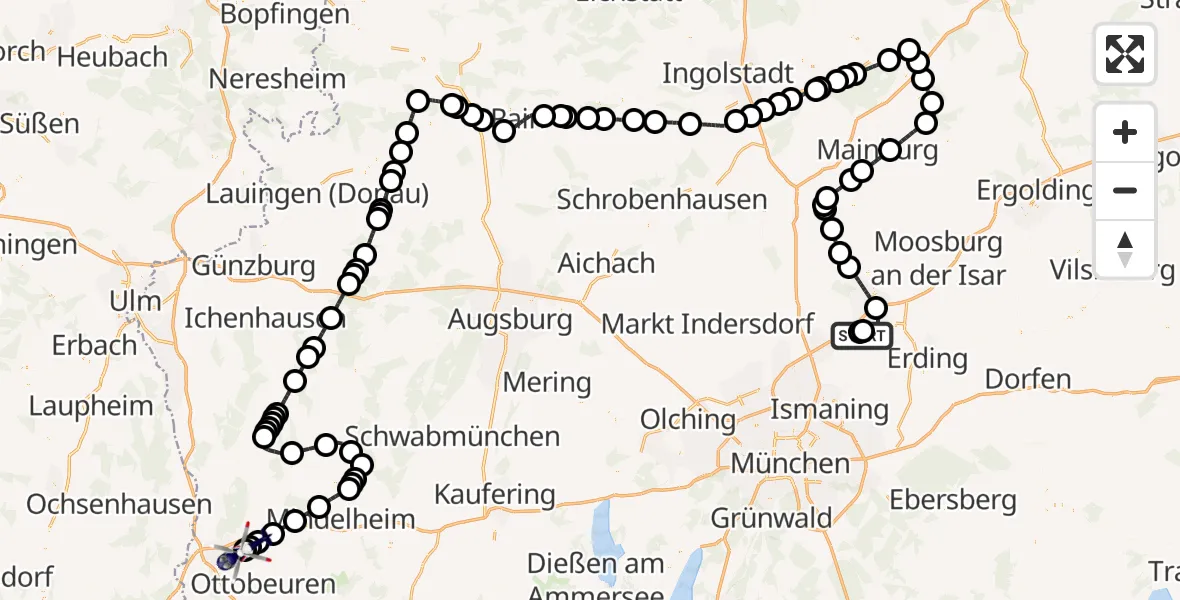 Flugroute Polizeihubschrauber München Flughafen - Memmingen Allgau Flughafen, 23 Juli 2026, 10:20