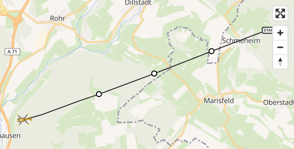 Flugroute Rettungshubschrauber Schmeheim - Einhausen, 23 Juli 2026, 10:22