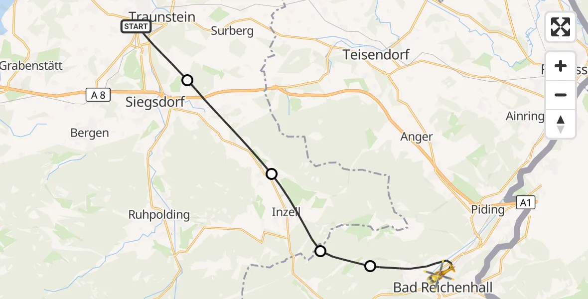 Flugroute Rettungshubschrauber Traunstein - Bad Reichenhall Hospital, 23 Juli 2026, 10:24