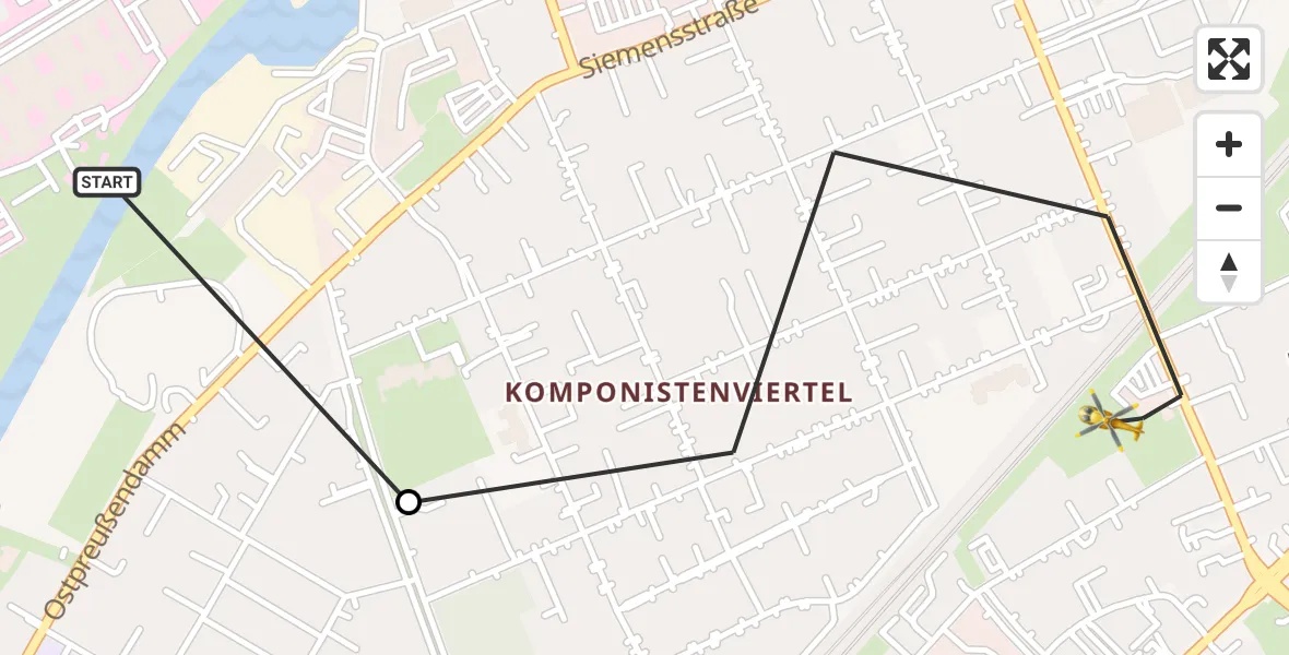 Flugroute Rettungshubschrauber Charité Clinic Benjamin Franklin Campus - Berlin, 23 Juli 2026, 10:28