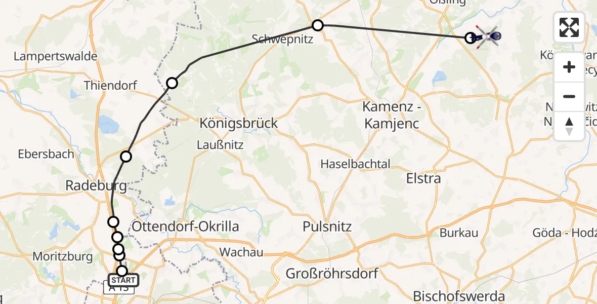 Flugroute Polizeihubschrauber Dresden Flughafen - Oßling, 23 Juli 2026, 10:31