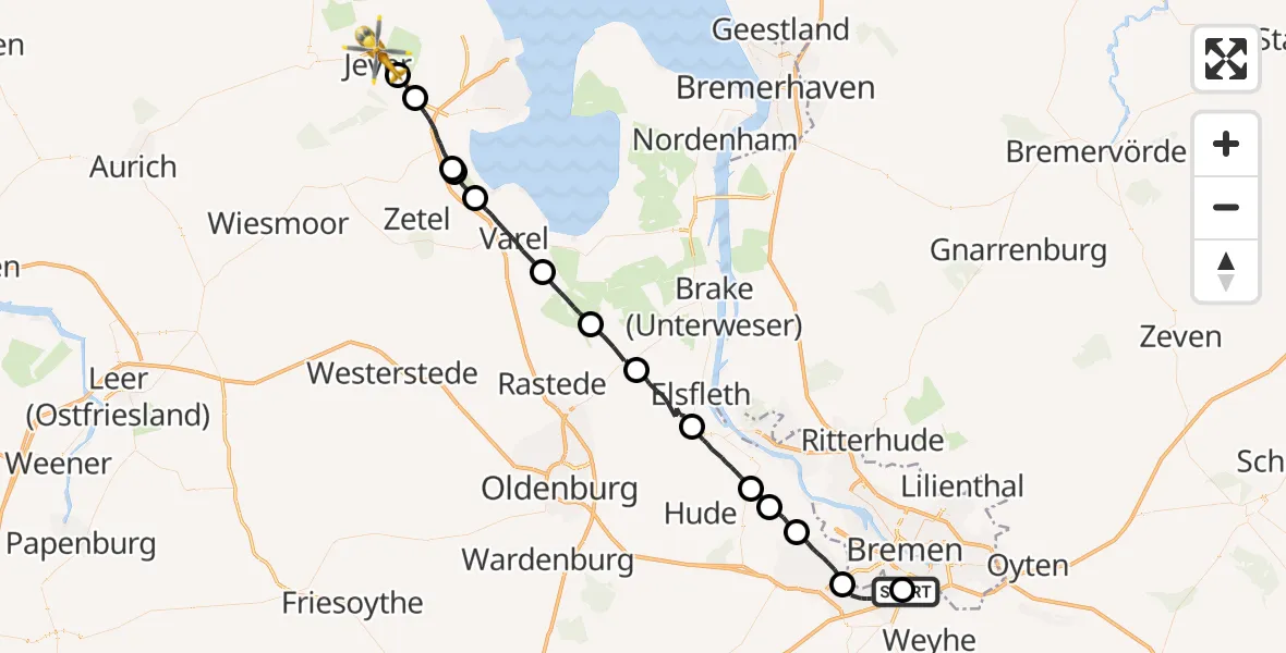 Flugroute Rettungshubschrauber Bremen - Jever, 23 Juli 2026, 10:33