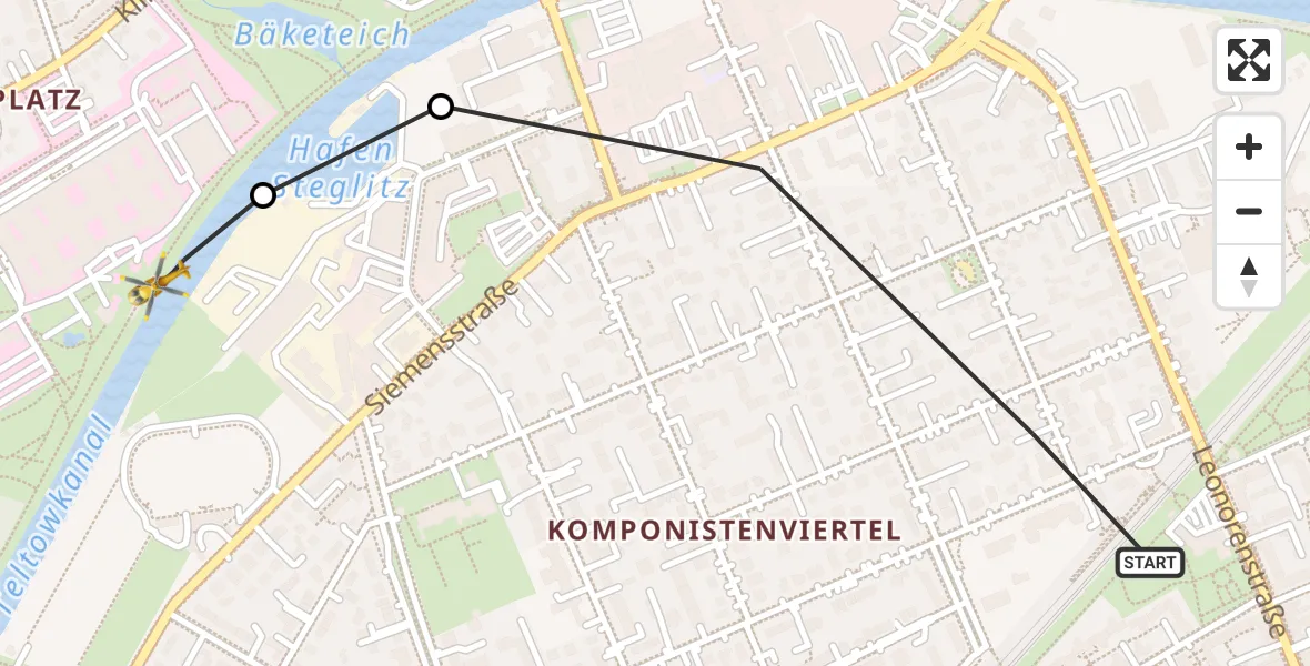 Flugroute Rettungshubschrauber Berlin - Charité Clinic Benjamin Franklin Campus, 23 Juli 2026, 10:37