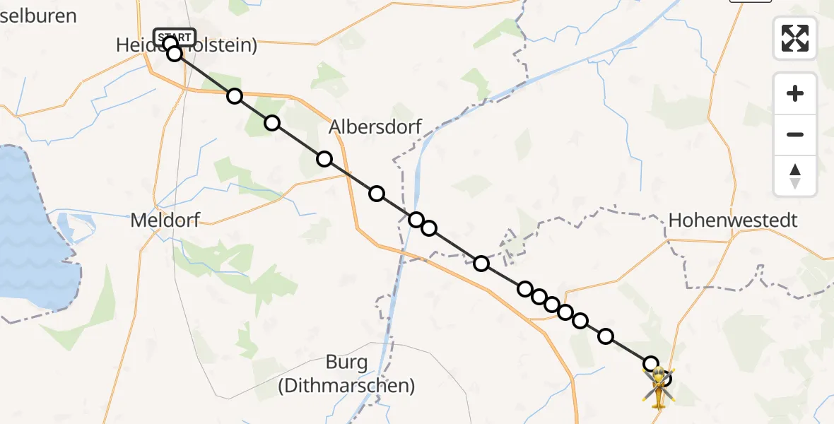 Flugroute Rettungshubschrauber Heide - Itzehoe Hungriger Wolf Flugplatz, 23 Juli 2026, 10:46