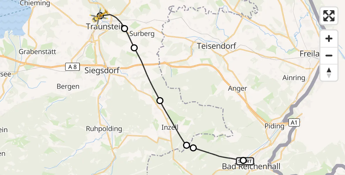 Flugroute Rettungshubschrauber Bad Reichenhall Hospital - Traunstein, 23 Juli 2026, 10:49