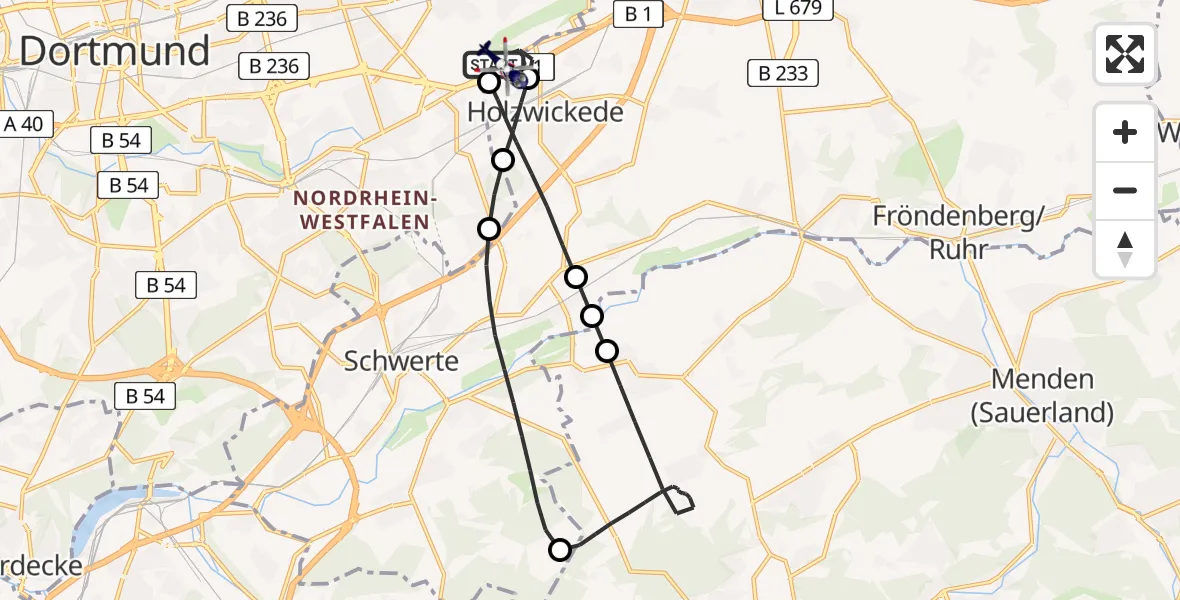 Flugroute Polizeihubschrauber Dortmund Flughafen - Dortmund Flughafen, 23 Juli 2026, 10:56