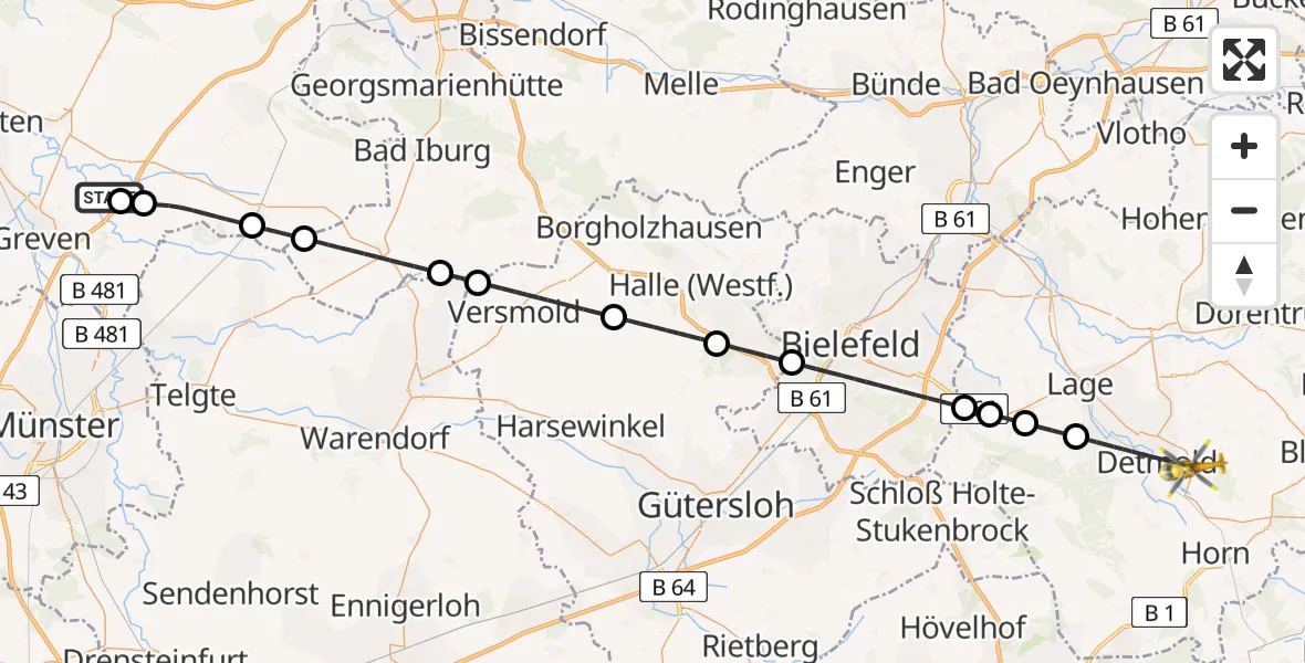 Flugroute Ambulanzhubschrauber Christoph  Westfalen-ADAC - Detmold, 23 Juli 2026, 10:58