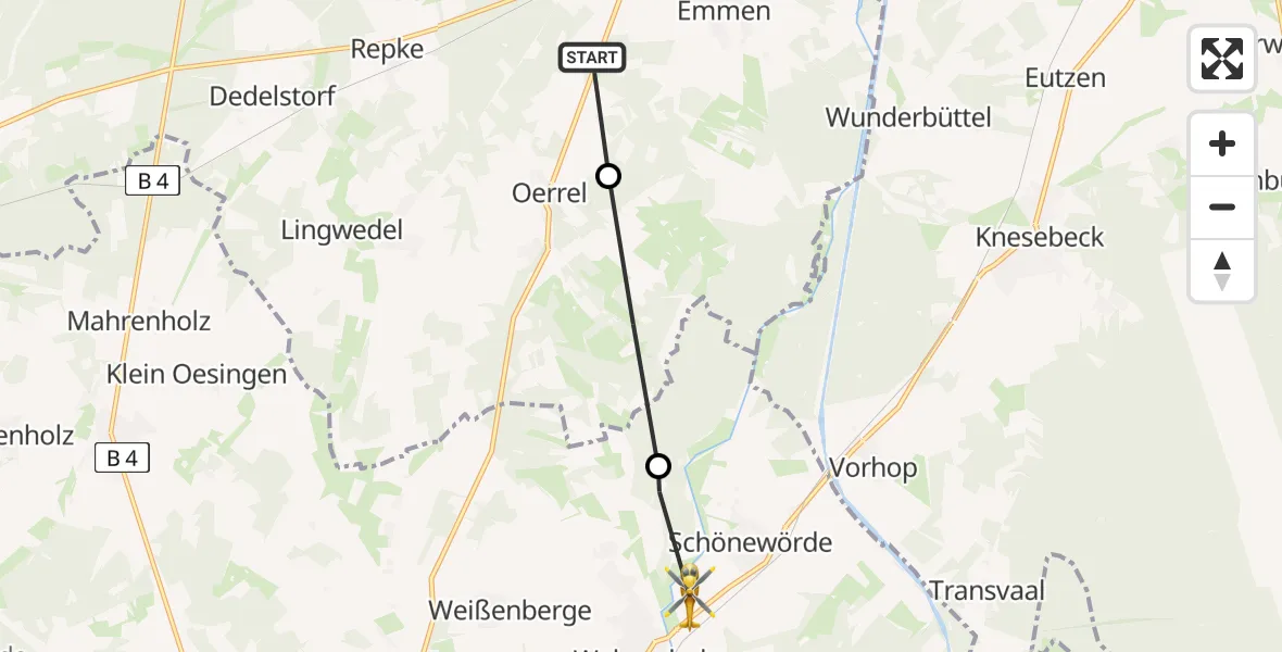 Flugroute Rettungshubschrauber Hankensbüttel - Schönewörde, 23 Juli 2026, 10:59