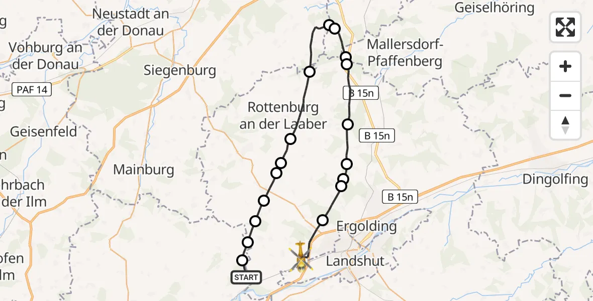 Flugroute Rettungshubschrauber Wang - Bruckberg, 23 Juli 2026, 11:02