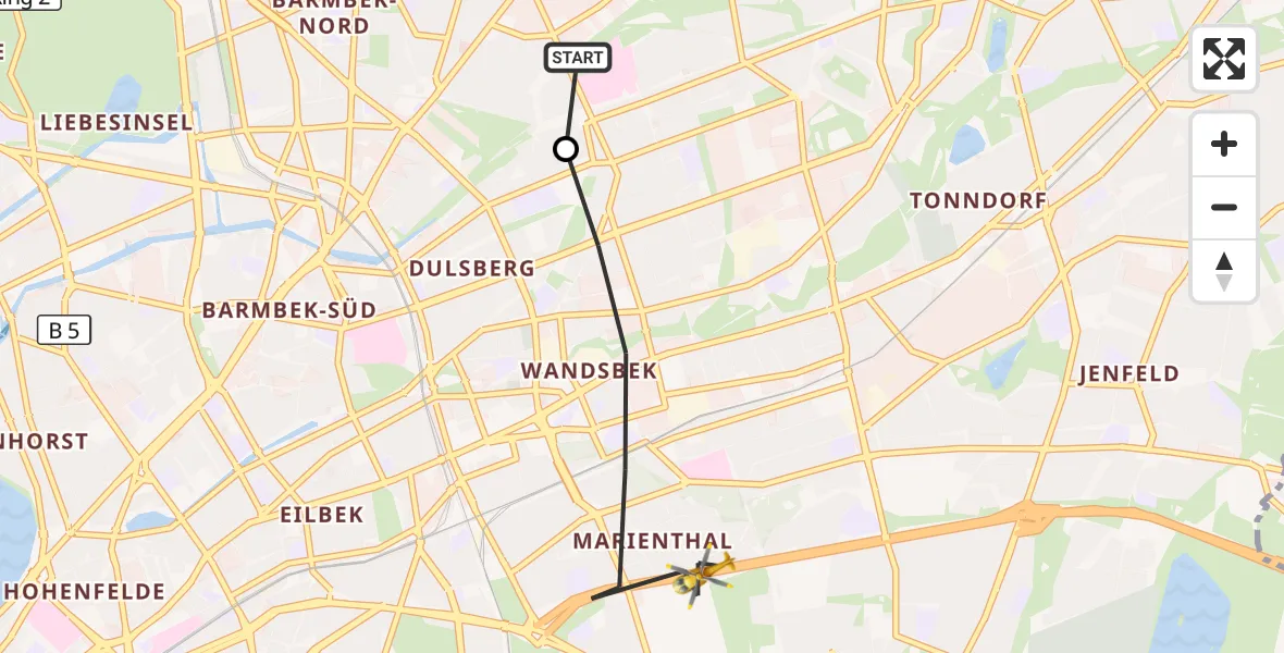 Flugroute Rettungshubschrauber Hamburg Military Hospital - Hamburg, 23 Juli 2026, 11:06