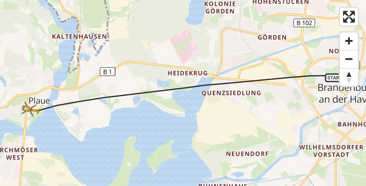 Flugroute Rettungshubschrauber Brandenburg an der Havel - Brandenburg an der Havel, 23 Juli 2026, 11:13