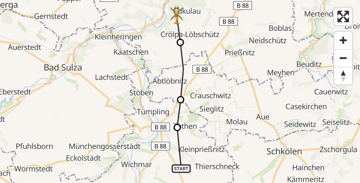 Flugroute Rettungshubschrauber Frauenprießnitz - Naumburg (Saale), 23 Juli 2026, 11:16