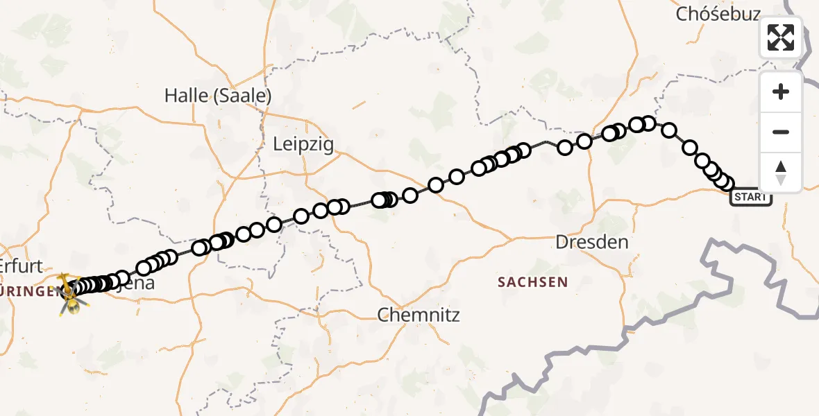Flugroute Rettungshubschrauber Bautzen - Bad Berka, 23 Juli 2026, 11:18