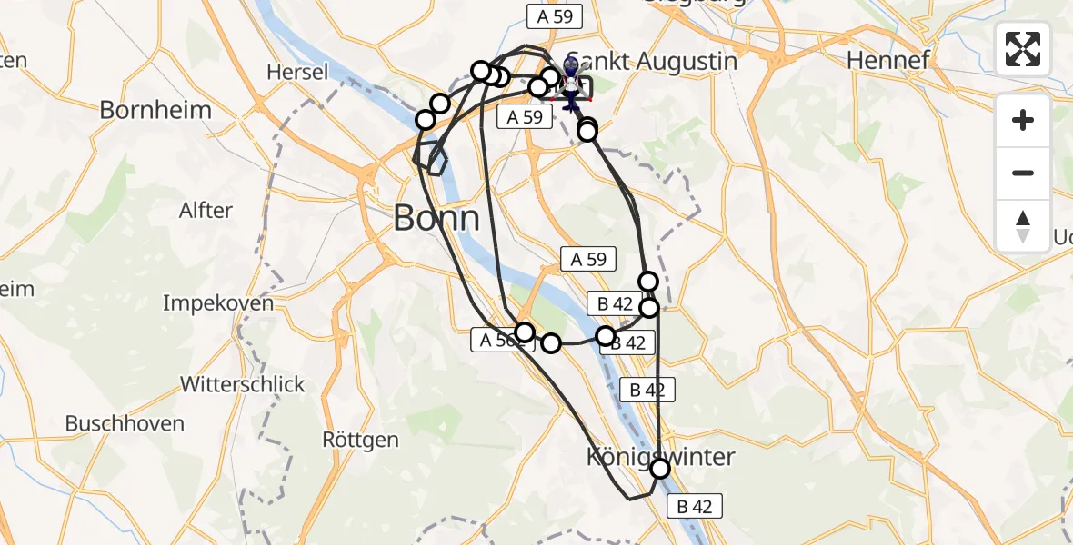 Flugroute Polizeihubschrauber Sankt Augustin - Bonn-Hangelar Flugplatz, 23 Juli 2026, 11:19