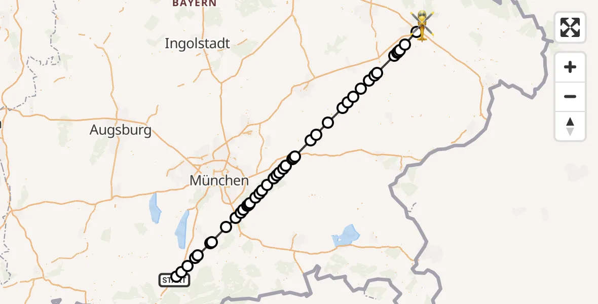 Flugroute Rettungshubschrauber Riegsee - Deggendorf, 23 Juli 2026, 11:23