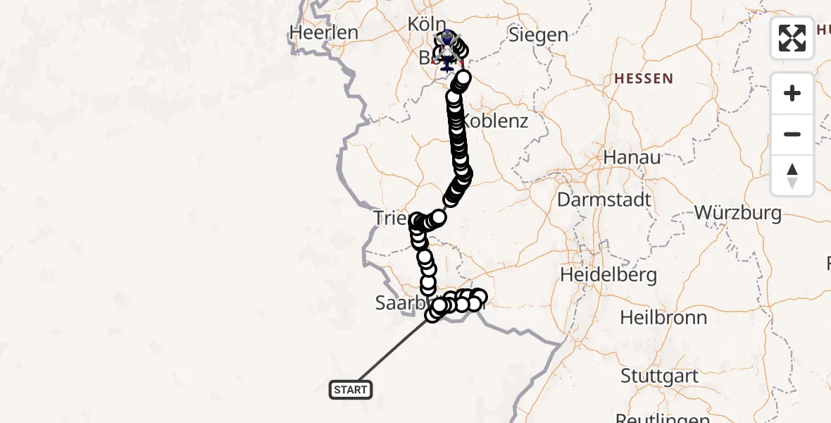 Flugroute Polizeihubschrauber Nancy-Essey Airport - Sankt Augustin, 23 Juli 2026, 11:23