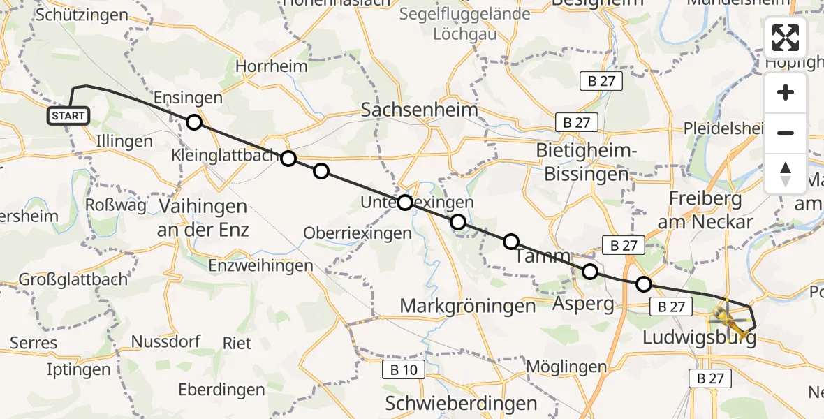 Flugroute Ambulanzhubschrauber Illingen - Ludwigsburg, 23 Juli 2026, 11:24