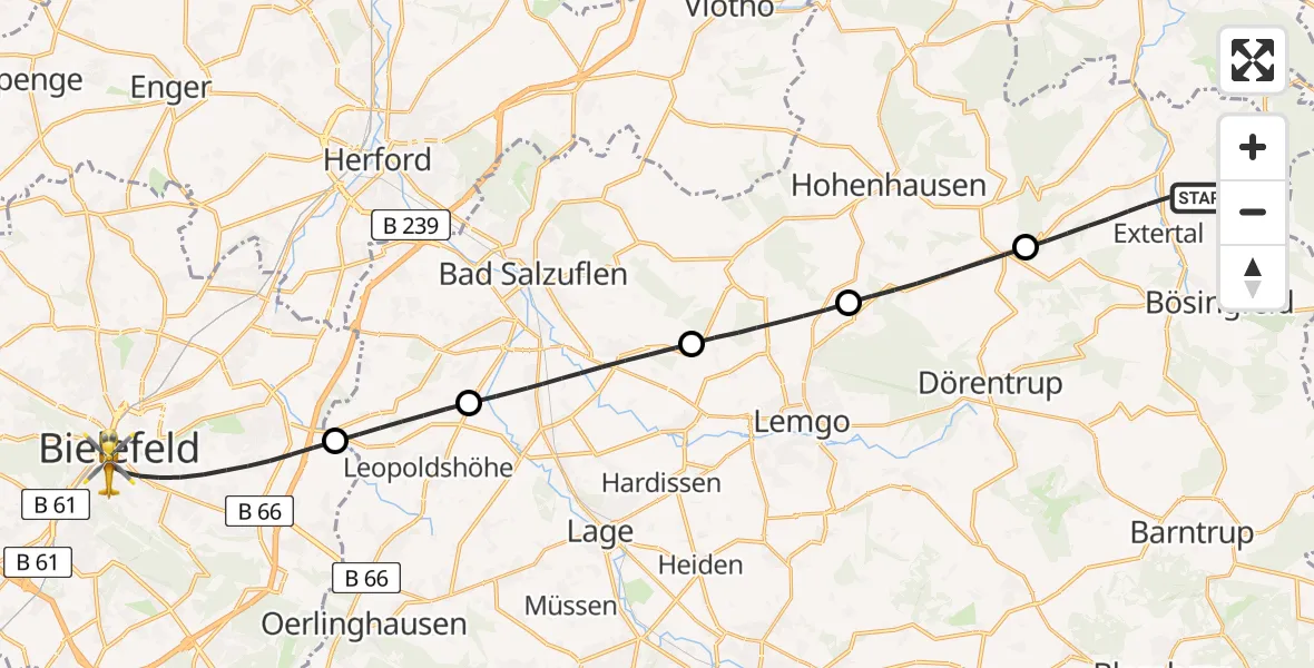 Flugroute Rettungshubschrauber Extertal - Bielefeld, 23 Juli 2026, 11:25
