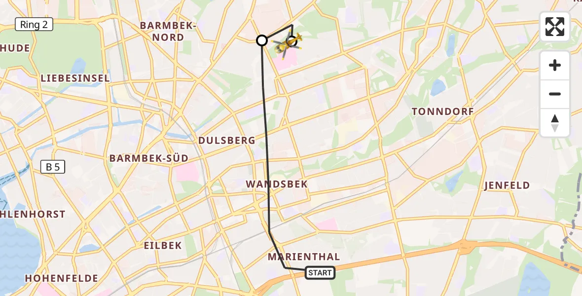 Flugroute Rettungshubschrauber Hamburg - Hamburg Military Hospital, 23 Juli 2026, 11:26