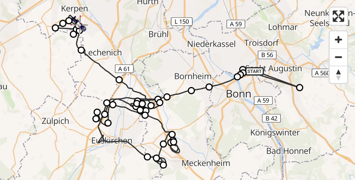 Flugroute Polizeihubschrauber Sankt Augustin - Erftstadt, 23 Juli 2026, 11:26