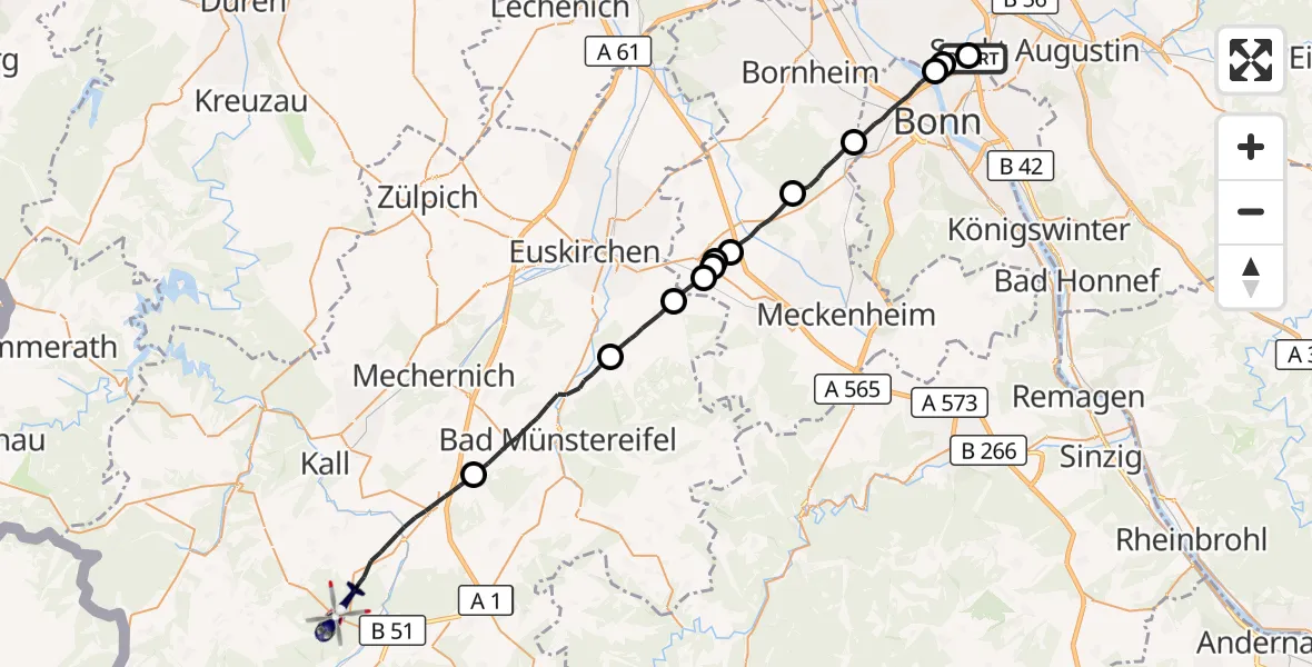 Flugroute Polizeihubschrauber Sankt Augustin - Nettersheim, 23 Juli 2026, 11:28