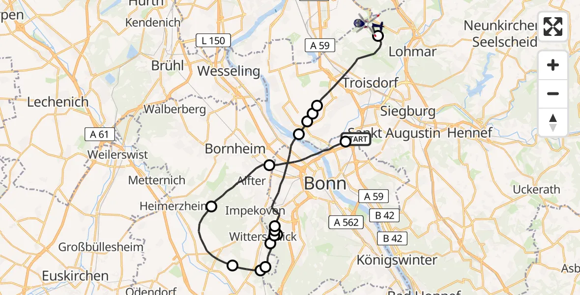 Flugroute Polizeihubschrauber Sankt Augustin - Köln Bonn Flughafen, 23 Juli 2026, 11:30