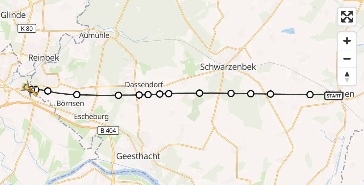 Flugroute Ambulanzhubschrauber Büchen - Bethesda Hospital, 23 Juli 2026, 11:33