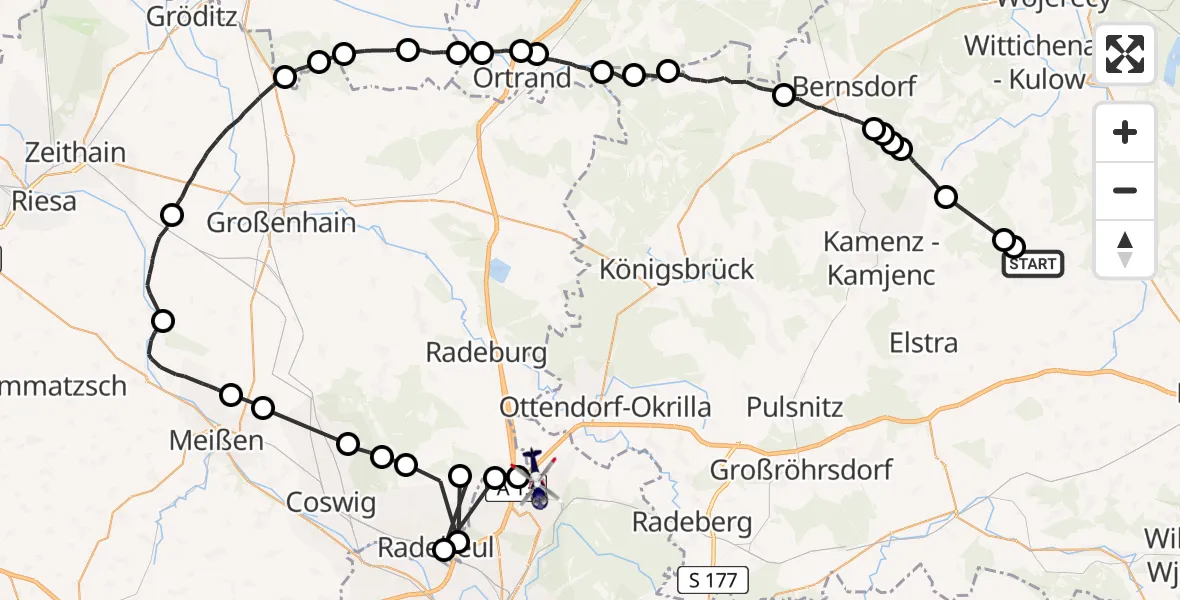 Flugroute Polizeihubschrauber Räckelwitz - Dresden Flughafen, 23 Juli 2026, 11:36