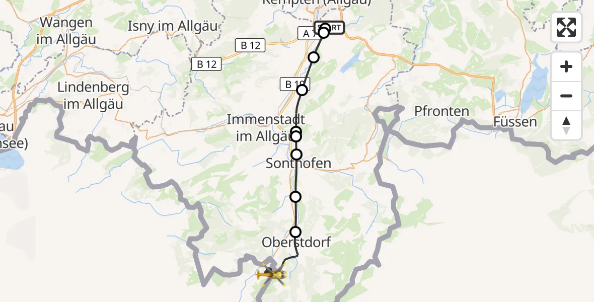 Flugroute Rettungshubschrauber Kempten-Durach Flugplatz - Oberstdorf, 23 Juli 2026, 11:39