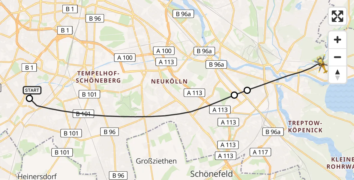 Flugroute Rettungshubschrauber Charité Clinic Benjamin Franklin Campus - Berlin, 23 Juli 2026, 11:39