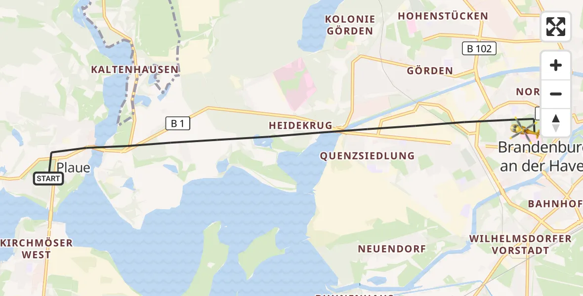 Flugroute Rettungshubschrauber Brandenburg an der Havel - Brandenburg an der Havel, 23 Juli 2026, 11:39