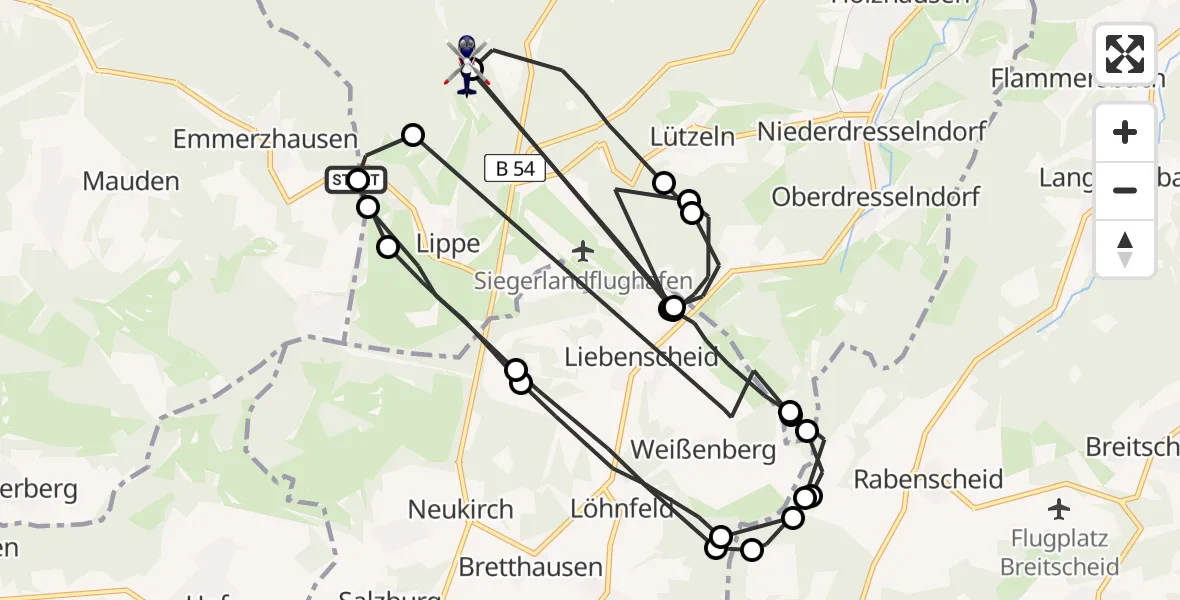 Flugroute Polizeihubschrauber Emmerzhausen - Burbach, 23 Juli 2026, 11:51