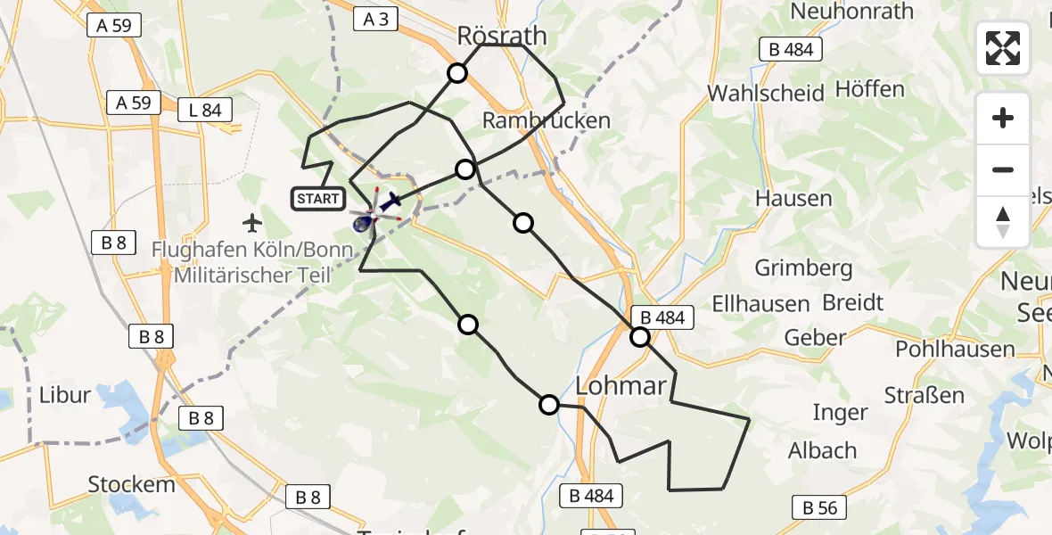 Flugroute Polizeihubschrauber Köln Bonn Flughafen - Köln Bonn Flughafen, 23 Juli 2026, 11:52