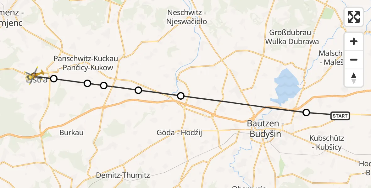 Flugroute Rettungshubschrauber Bautzen Flugplatz - Elstra, 23 Juli 2026, 11:52