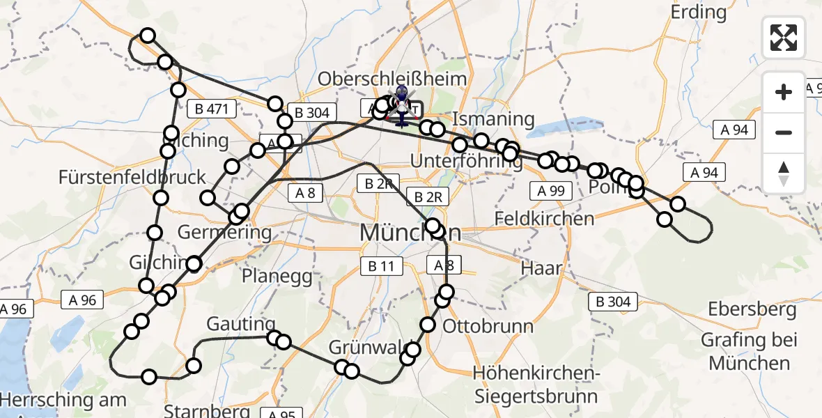 Flugroute Polizeihubschrauber Oberschleißheim - Oberschleißheim, 23 Juli 2026, 11:52