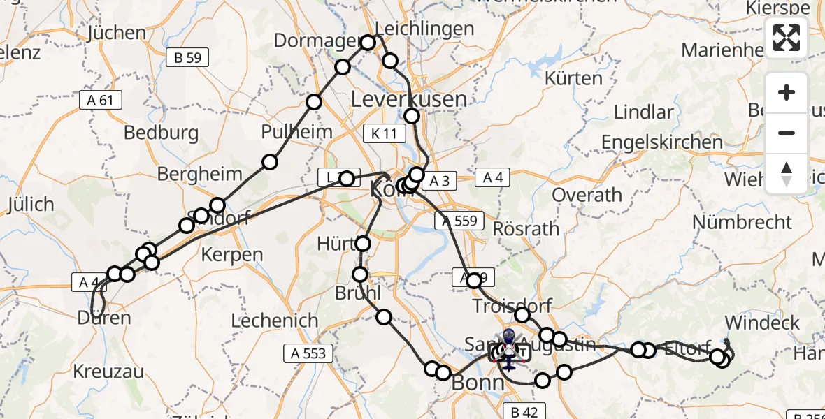 Flugroute Polizeihubschrauber Sankt Augustin - Sankt Augustin, 23 Juli 2026, 11:57