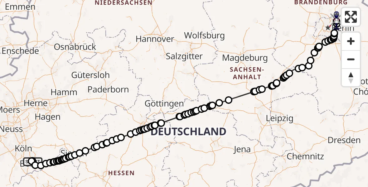 Flugroute Polizeihubschrauber Bonn-Hangelar Flugplatz - Ahrensfelde Hubschrauberlandeplatz, 23 Juli 2026, 12:07