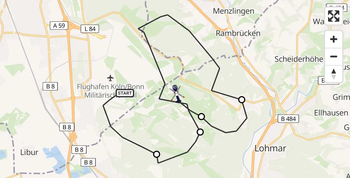 Flugroute Polizeihubschrauber Köln Bonn Flughafen - Köln Bonn Flughafen, 23 Juli 2026, 12:07