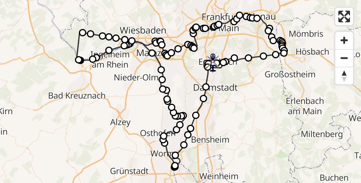 Flugroute Polizeihubschrauber Flughafen Frankfurt-Egelsbach - Flughafen Frankfurt-Egelsbach, 23 Juli 2026, 12:12