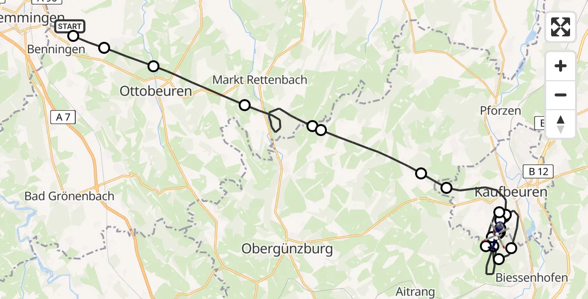 Flugroute Polizeihubschrauber Memmingerberg - Ruderatshofen, 23 Juli 2026, 12:13
