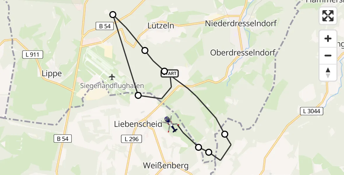 Flugroute Polizeihubschrauber Burbach - Liebenscheid, 23 Juli 2026, 12:18