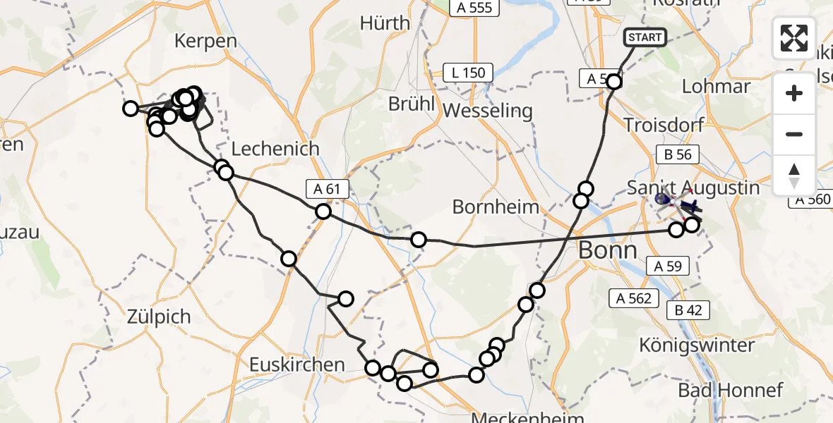 Flugroute Polizeihubschrauber Köln Bonn Flughafen - Sankt Augustin, 23 Juli 2026, 12:20