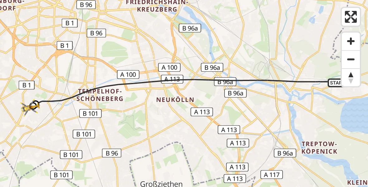 Flugroute Rettungshubschrauber Berlin - Charité Clinic Benjamin Franklin Campus, 23 Juli 2026, 12:21