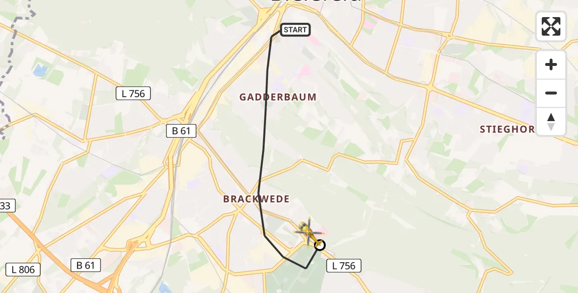 Flugroute Rettungshubschrauber Bielefeld - Luftrettungszentrum Bielefeld, 23 Juli 2026, 12:22