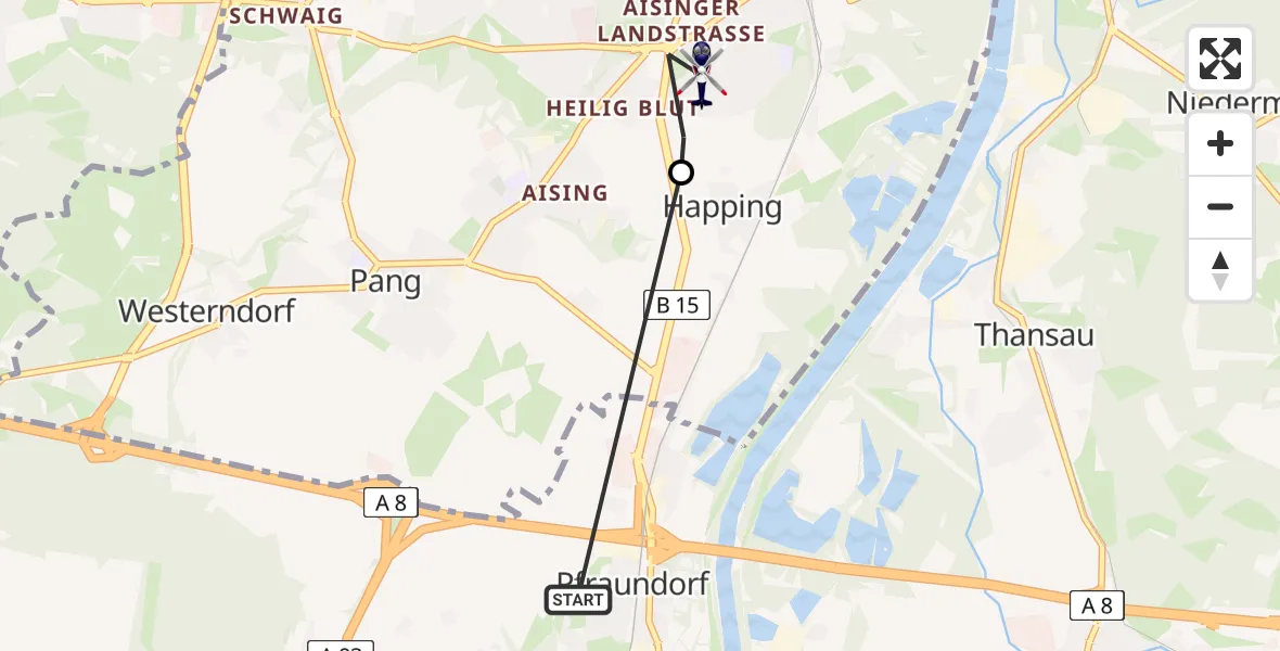 Flugroute Polizeihubschrauber Raubling - Rosenheim, 23 Juli 2026, 12:24