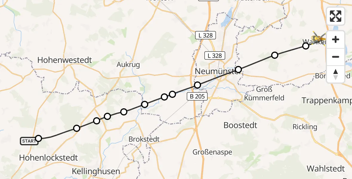 Flugroute Rettungshubschrauber Itzehoe Hungriger Wolf Flugplatz - Wankendorf, 23 Juli 2026, 12:26