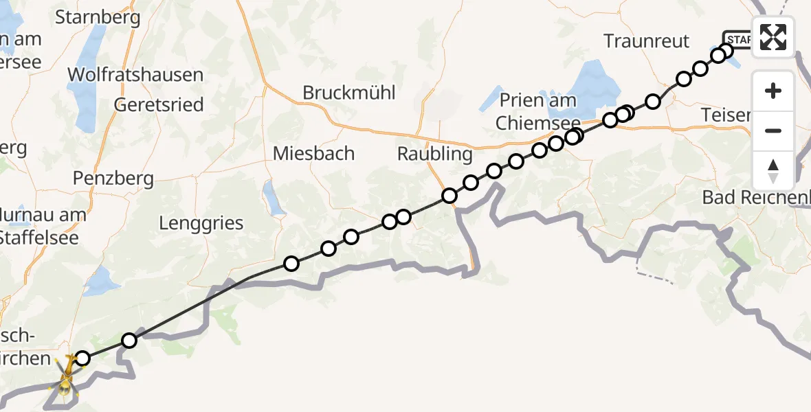 Flugroute Rettungshubschrauber Kirchanschöring - Mittenwald, 23 Juli 2026, 12:28