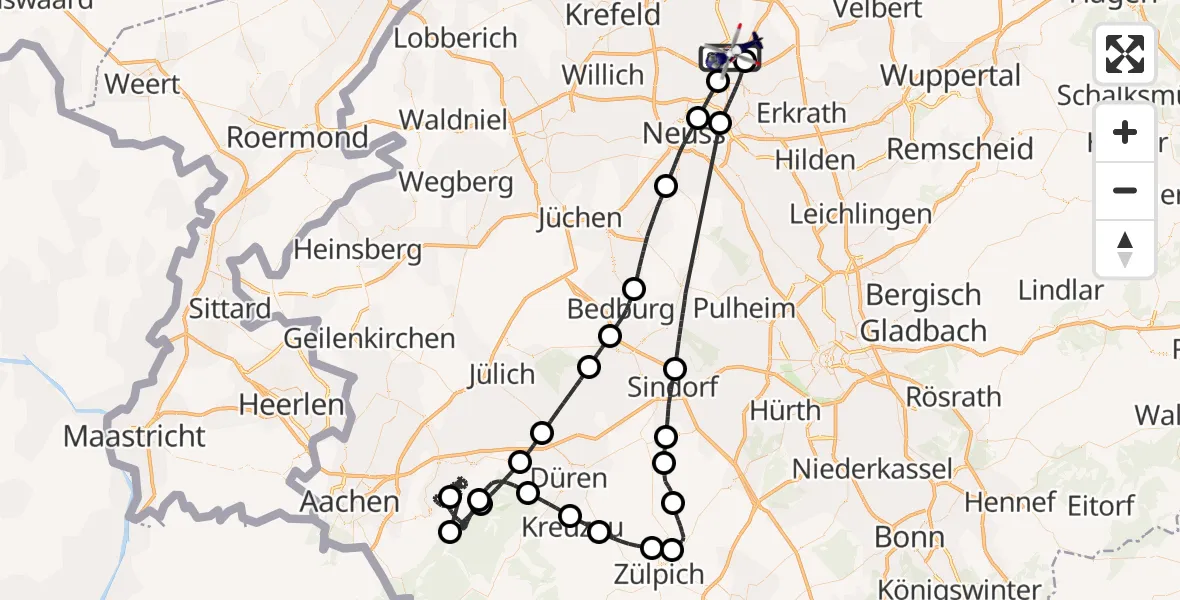 Flugroute Polizeihubschrauber Düsseldorf Flughafen - Düsseldorf Flughafen, 23 Juli 2026, 12:28